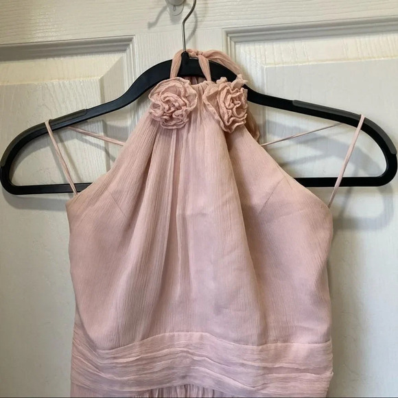 AMSALE Blush Pink Halter Mini Dress Bridesmaid Rose Detail Size 8 G577C - Picture 3 of 9